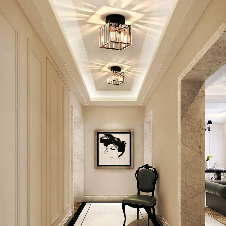 Modern Crystal Ceiling Light - CrystalGlow-Black-Square-Nora Luxe