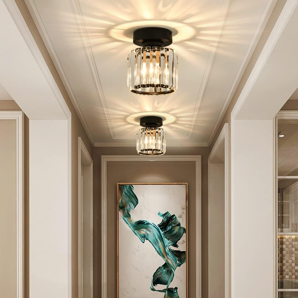 Modern Crystal Ceiling Light - CrystalGlow-Black-Square-Nora Luxe