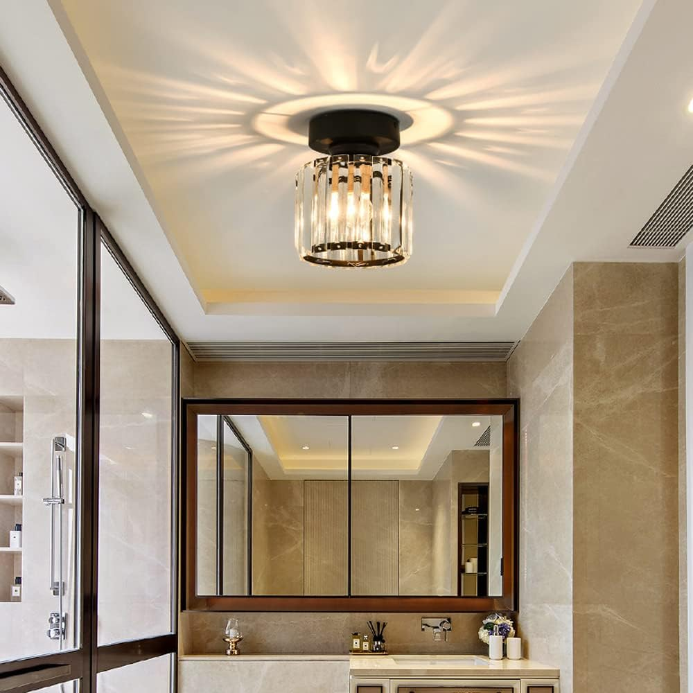 Modern Crystal Ceiling Light - CrystalGlow-Black-Square-Nora Luxe