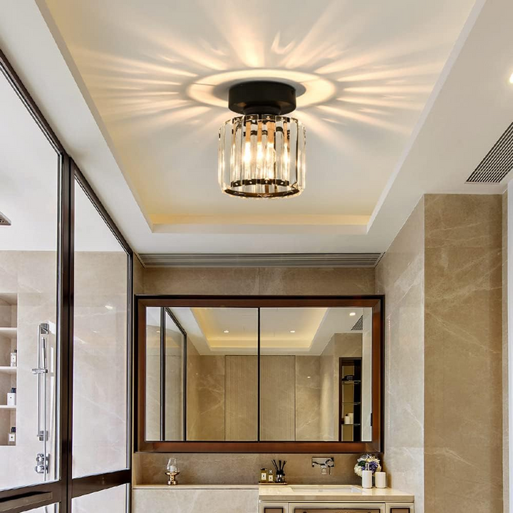 Modern Crystal Ceiling Light - CrystalGlow-Black-Square-Nora Luxe