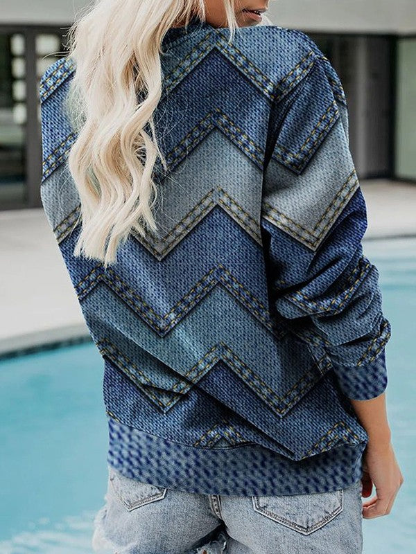 Modern Geometric Sweater with Round Neck - Adelisse-S-Nora Luxe