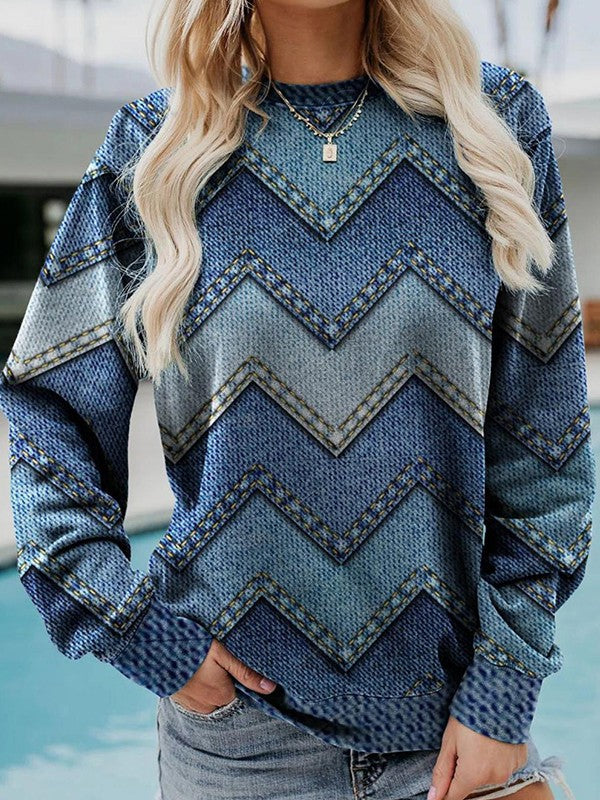 Modern Geometric Sweater with Round Neck - Adelisse-S-Nora Luxe