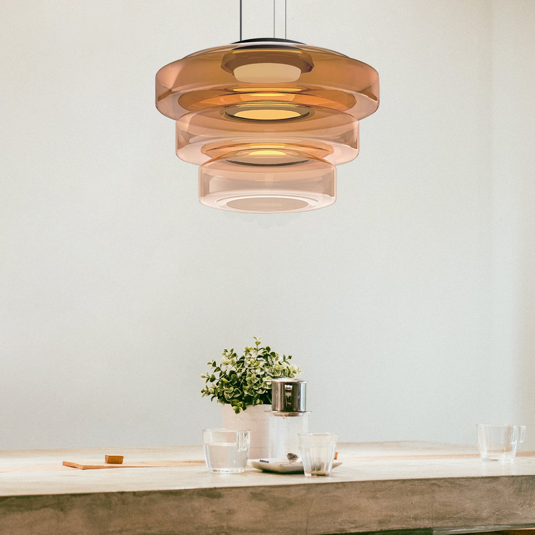 Modern Glass Pendant Light in Bauhaus Style - AuroraSphere-Amber-1 Level-D 9.84 x H 4.33 inches-Nora Luxe
