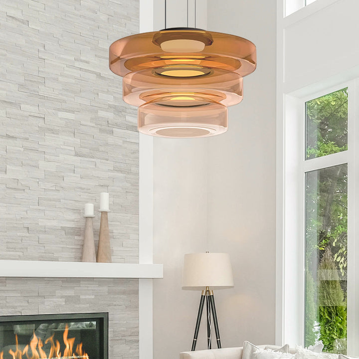 Modern Glass Pendant Light in Bauhaus Style - AuroraSphere-Amber-1 Level-D 9.84 x H 4.33 inches-Nora Luxe