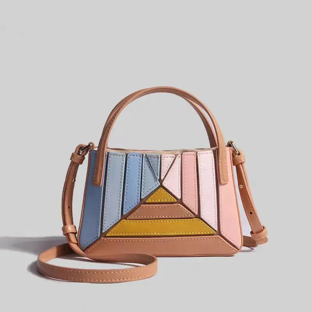 Modern Handbag with Geometric Design - GeoChic-Blue-Nora Luxe