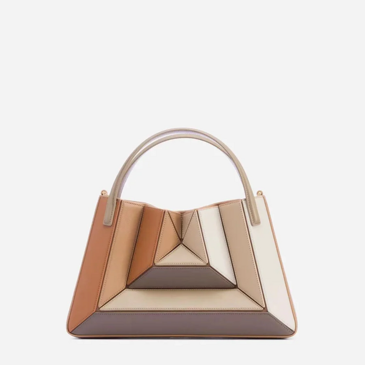 Modern Handbag with Geometric Design - GeoChic-Brown-Nora Luxe