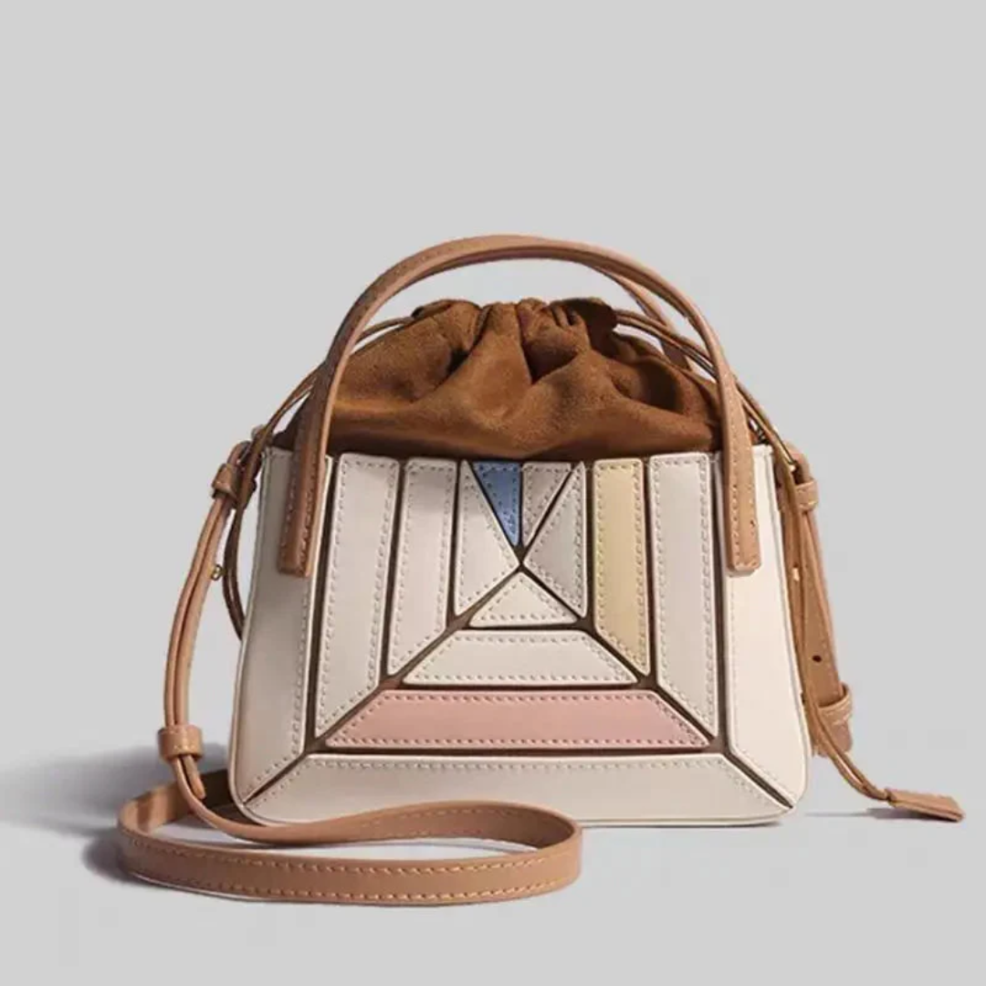 Modern Handbag with Geometric Design - GeoChic-Khaki-Nora Luxe