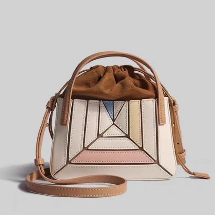 Modern Handbag with Geometric Design - GeoChic-Khaki-Nora Luxe