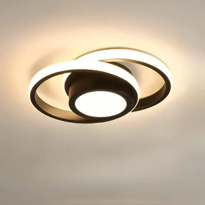 Modern LED Ceiling Lamp with Double Ring Design - Twilight Rings-Round Black-Nora Luxe