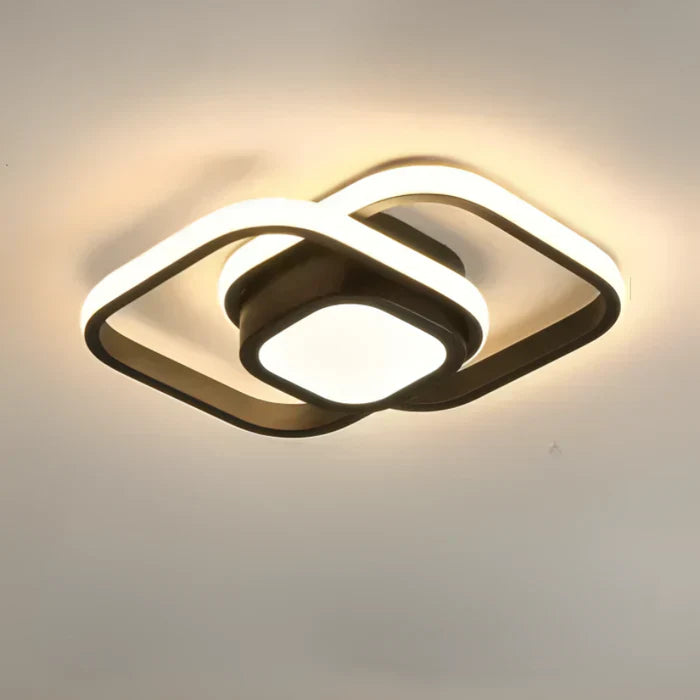 Modern LED Ceiling Lamp with Double Ring Design - Twilight Rings-Square Black-Nora Luxe