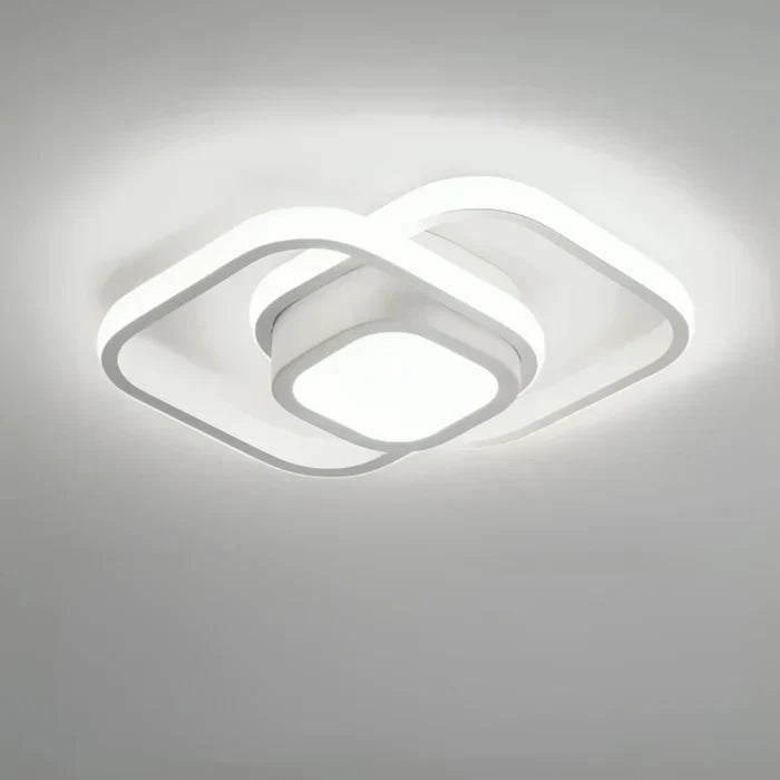 Modern LED Ceiling Lamp with Double Ring Design - Twilight Rings-Square White-Nora Luxe