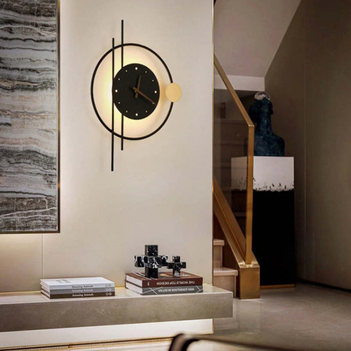 Modern LED wall clock lamp - Chronos-Black-Nora Luxe