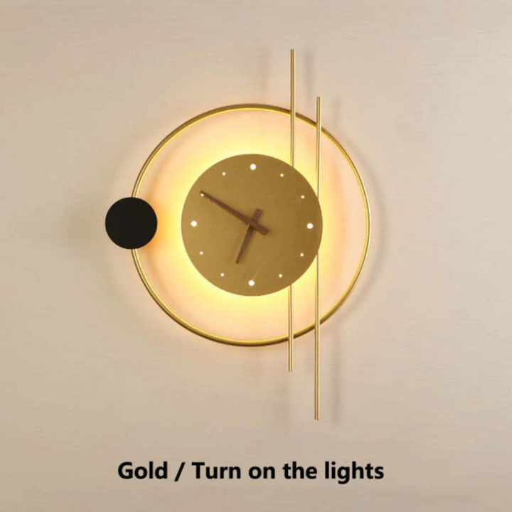 Modern LED wall clock lamp - Chronos-Gold-Nora Luxe