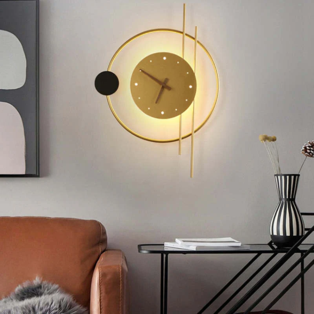 Modern LED wall clock lamp - Chronos-Gold-Nora Luxe