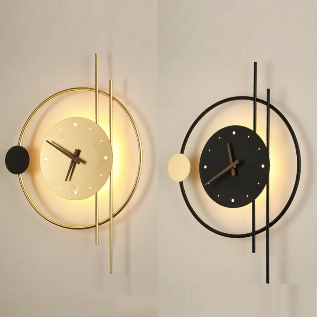 Modern LED wall clock lamp - Chronos-Gold-Nora Luxe