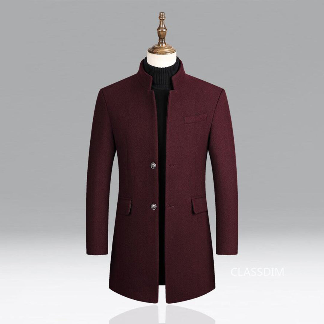 Modern Long Men's Coat - Alexander-Bordeaux Red-M-Nora Luxe