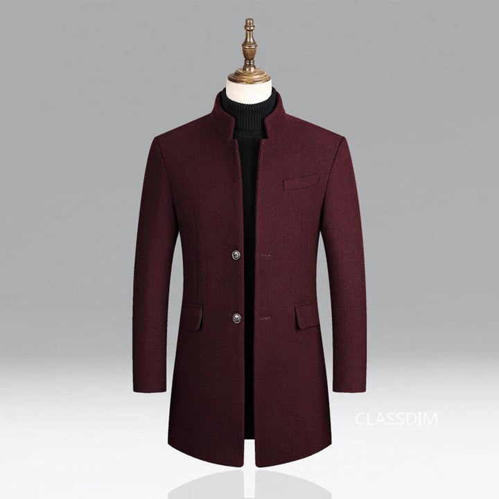 Modern Long Men's Coat - Alexander-Bordeaux Red-M-Nora Luxe