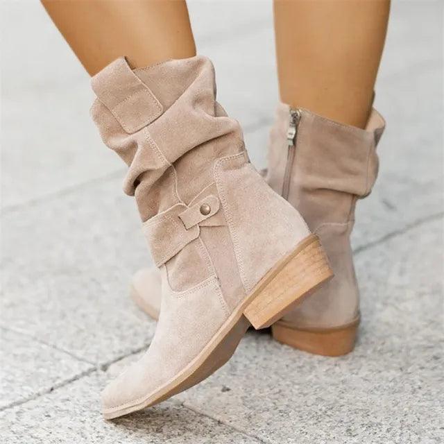 Modern Low Heel Suede Boots - Nova-Apricot-5.0-Nora Luxe