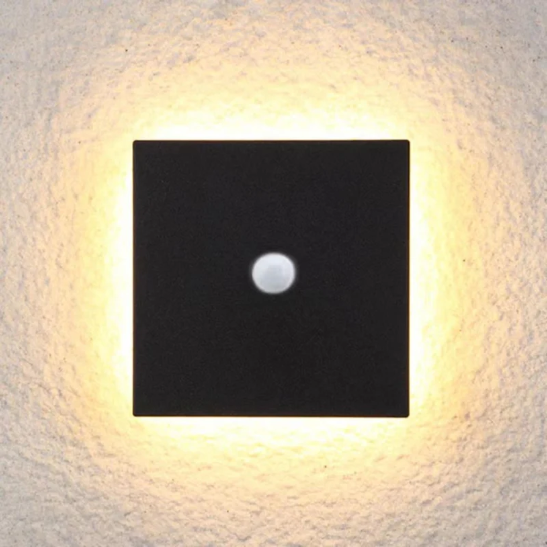 Modern Minimalist LED Wall Lamp - Zenith-Black-Warm White with Motion Sensor-Square Small-Nora Luxe