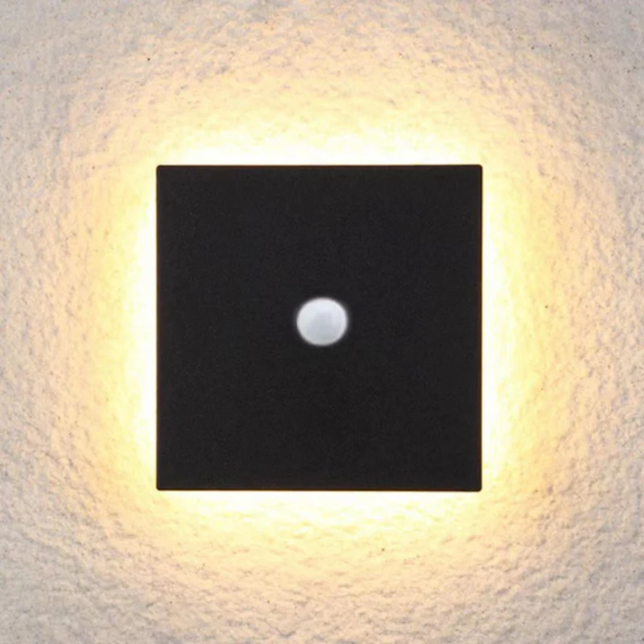 Modern Minimalist LED Wall Lamp - Zenith-Black-Warm White with Motion Sensor-Square Small-Nora Luxe