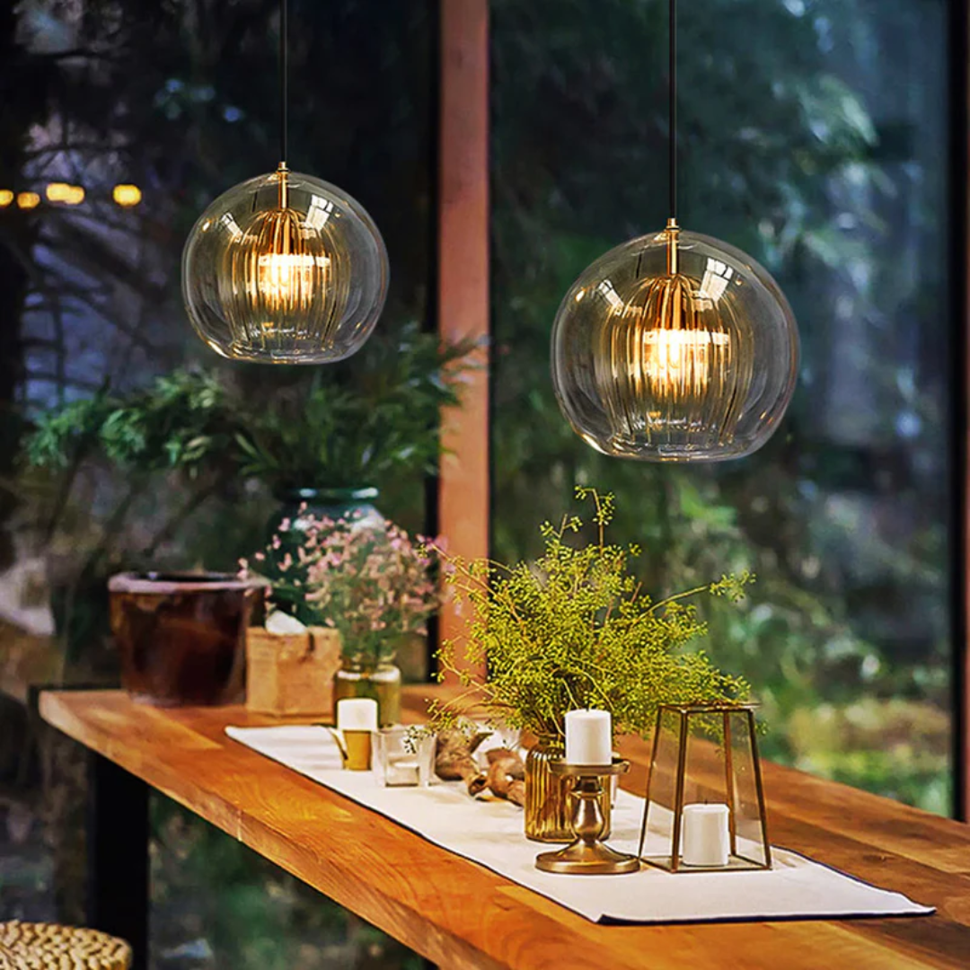 Modern Spherical LED Pendant Light - Aurora Sphere-Amber-5.91 inches-Nora Luxe