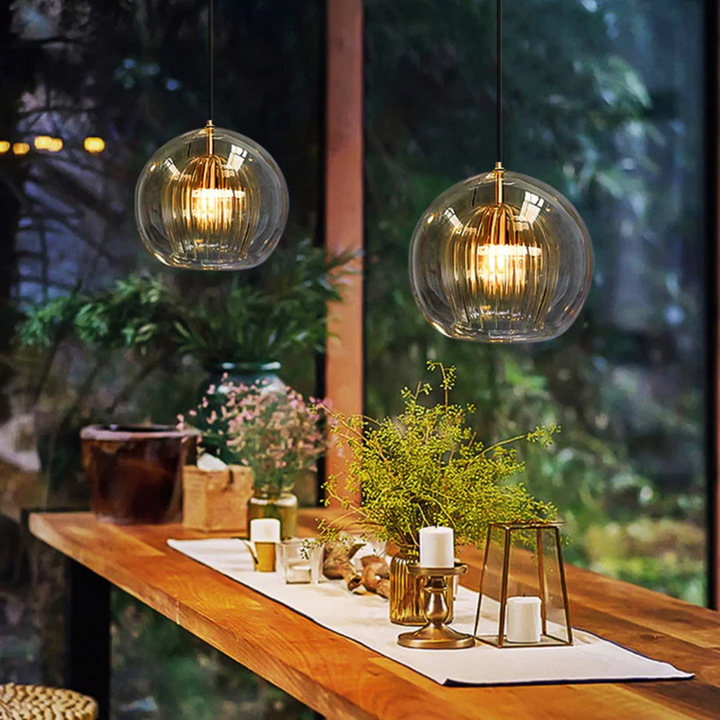 Modern Spherical LED Pendant Light - Aurora Sphere-Amber-5.91 inches-Nora Luxe