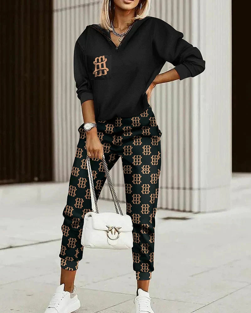 Modern Tracksuit Set - Mira-Black/Stripes-XS-Nora Luxe