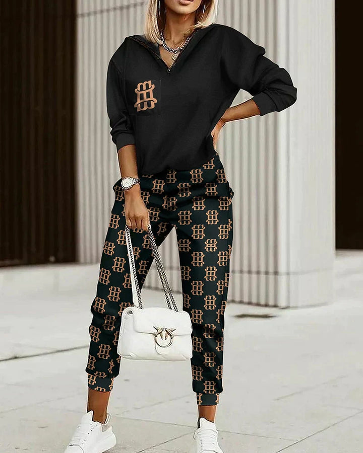 Modern Tracksuit Set - Mira-Black/Stripes-XS-Nora Luxe