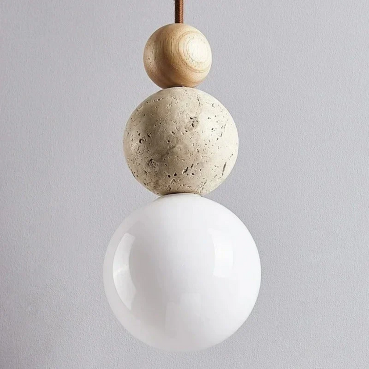 Modern Travertine and Mahogany Pendant Light - NaturaLuxe-Cream-White-Walnut-Nora Luxe