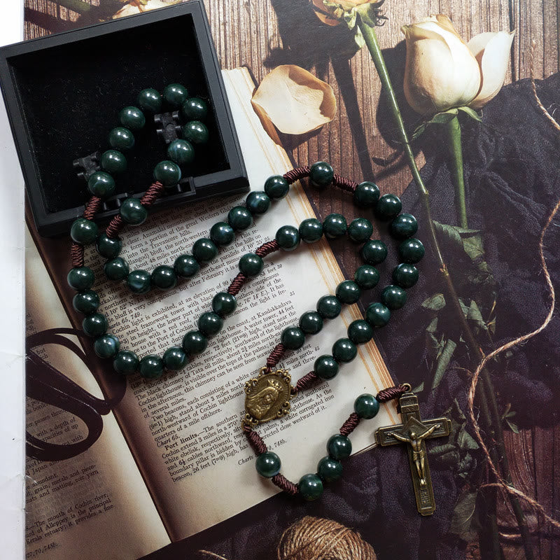 Mosagaat Holy Medal Cross Pendant Rosary Necklace - Celeste-Nora Luxe
