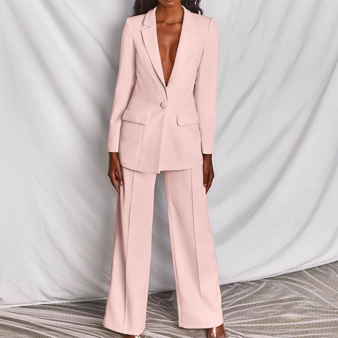 Moshine - 2-Piece Blazer and Trouser Set-Pink-S-Nora Luxe