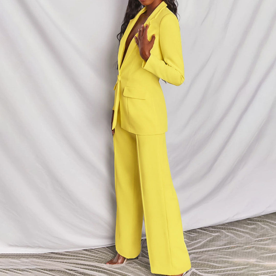 Moshine - 2-Piece Blazer and Trouser Set-Yellow-S-Nora Luxe
