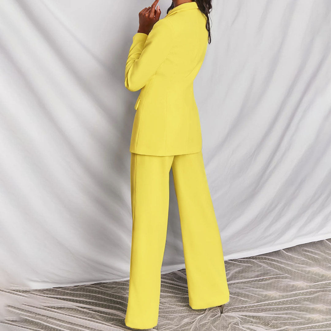 Moshine - 2-Piece Blazer and Trouser Set-Yellow-S-Nora Luxe
