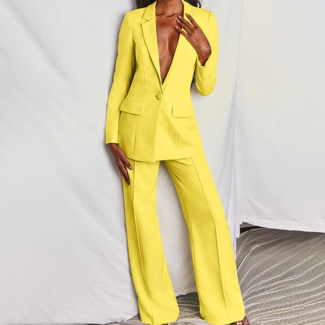 Moshine - 2-Piece Blazer and Trouser Set-Yellow-S-Nora Luxe