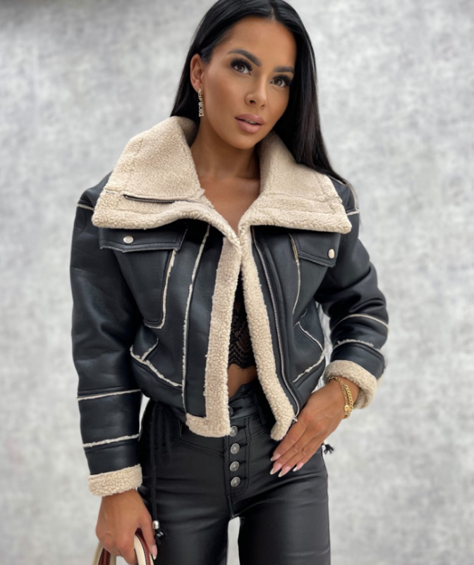 Motor jacket with Revers and Sherpa Lining - Zoë-Black-S-Nora Luxe