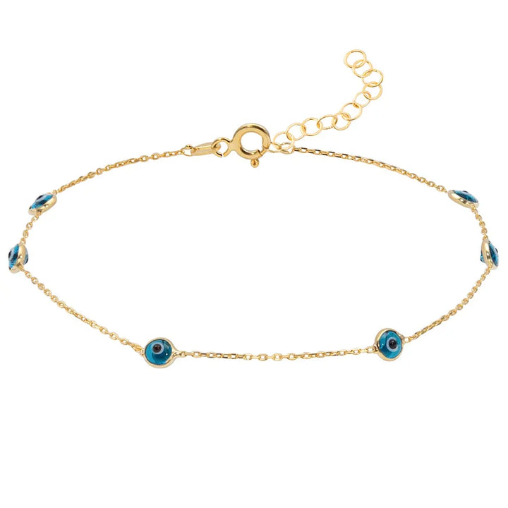 Multi Evil Eye Anklet - Zahira-Gold-Nora Luxe