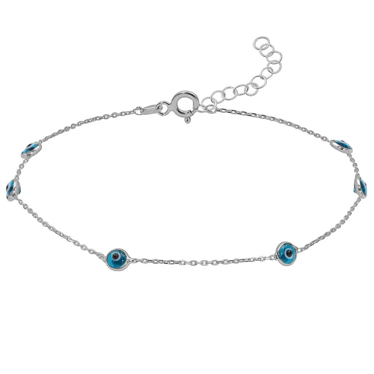 Multi Evil Eye Anklet - Zahira-Silver-Nora Luxe