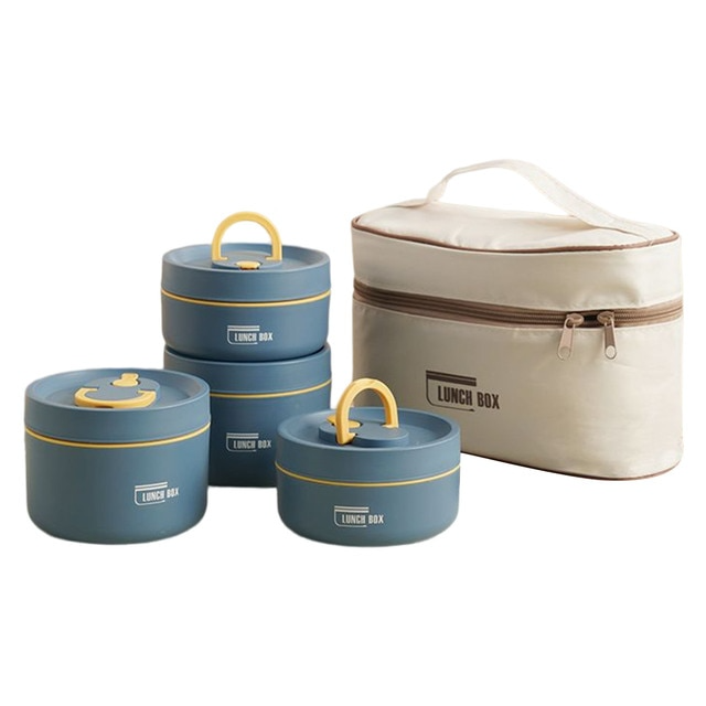 Multi-layer Insulated Lunch Box with FREE Carry Bag - ThermoBox-Blue-2x Small + 2x Large-Nora Luxe