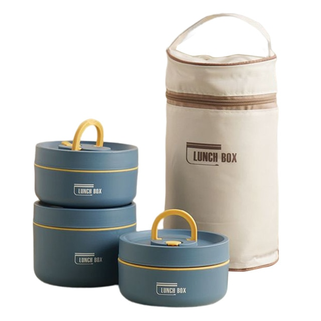 Multi-layer Insulated Lunch Box with FREE Carry Bag - ThermoBox-Blue-2x Small + Large-Nora Luxe