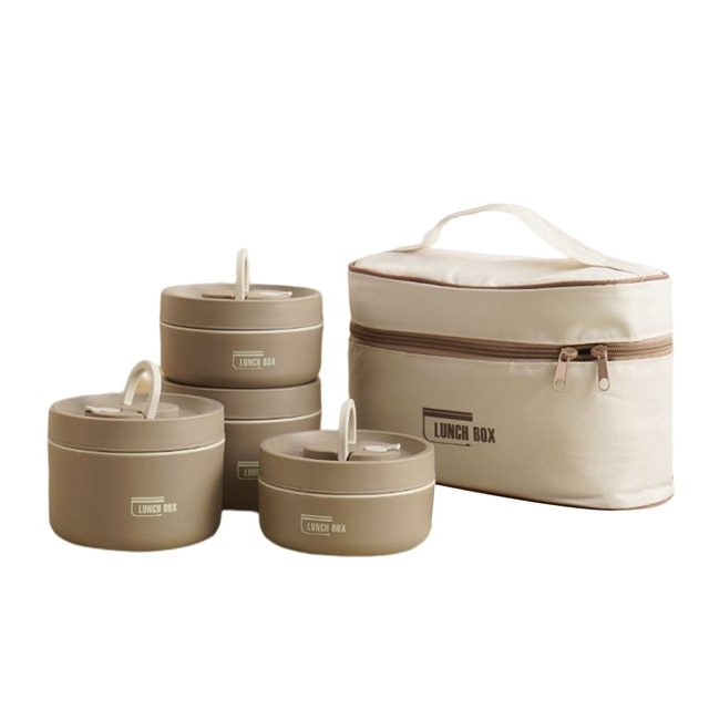 Multi-layer Insulated Lunch Box with FREE Carry Bag - ThermoBox-Brown-2x Small + 2x Large-Nora Luxe