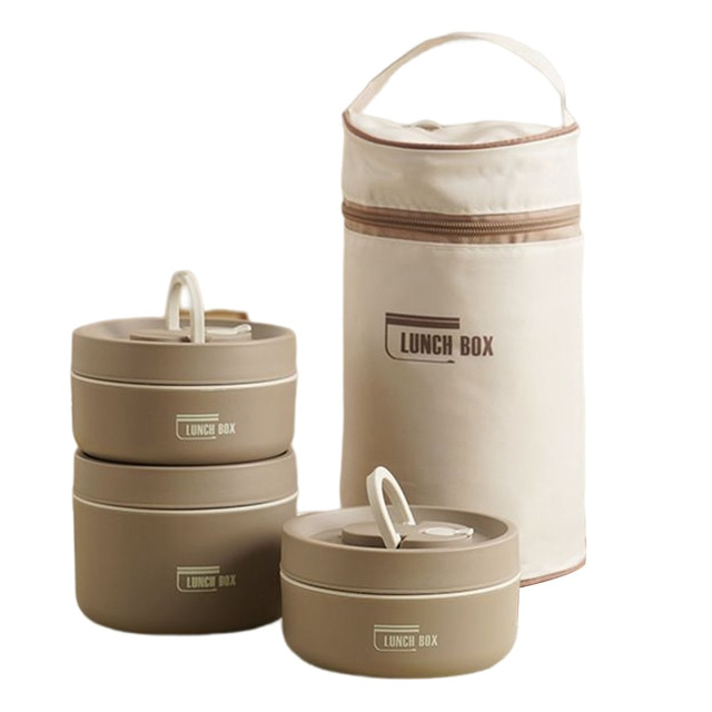 Multi-layer Insulated Lunch Box with FREE Carry Bag - ThermoBox-Brown-2x Small + Large-Nora Luxe