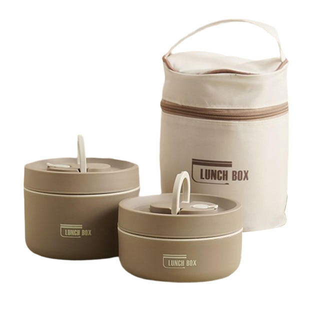 Multi-layer Insulated Lunch Box with FREE Carry Bag - ThermoBox-Brown-Small + Large-Nora Luxe