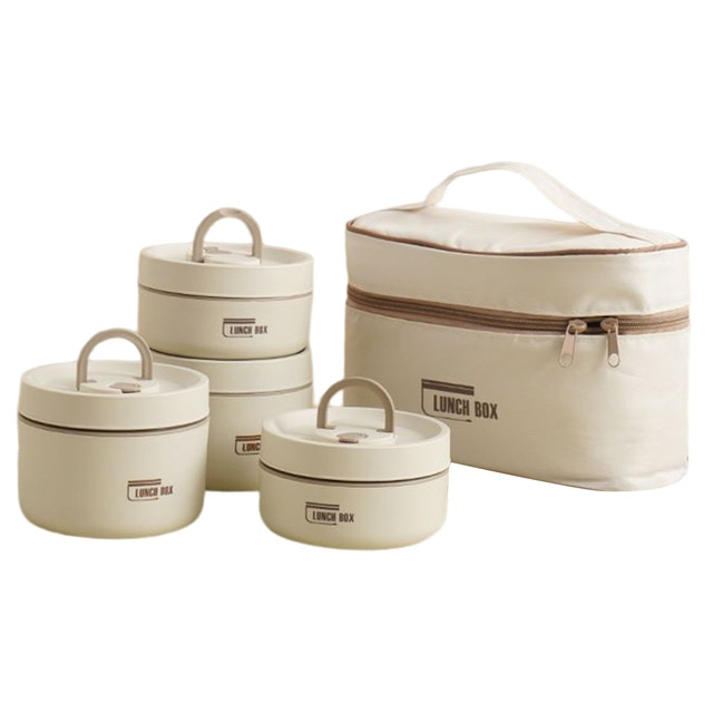 Multi-layer Insulated Lunch Box with FREE Carry Bag - ThermoBox-White-2x Small + 2x Large-Nora Luxe