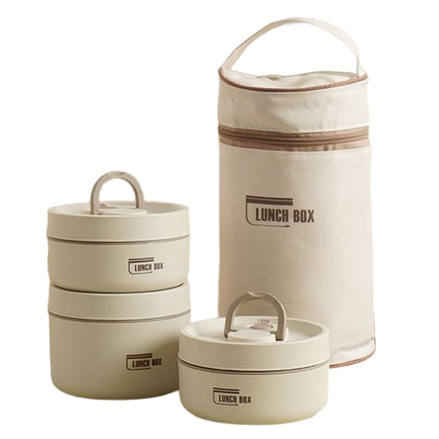 Multi-layer Insulated Lunch Box with FREE Carry Bag - ThermoBox-White-2x Small + Large-Nora Luxe