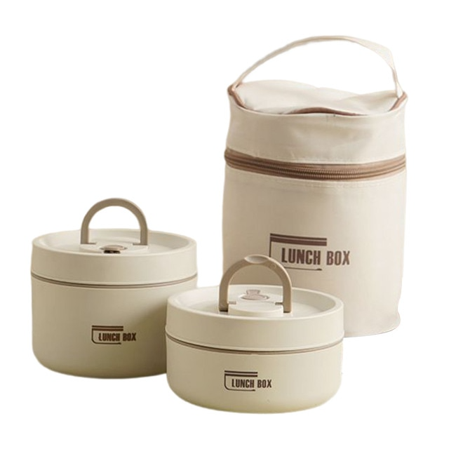 Multi-layer Insulated Lunch Box with FREE Carry Bag - ThermoBox-White-Small + Large-Nora Luxe