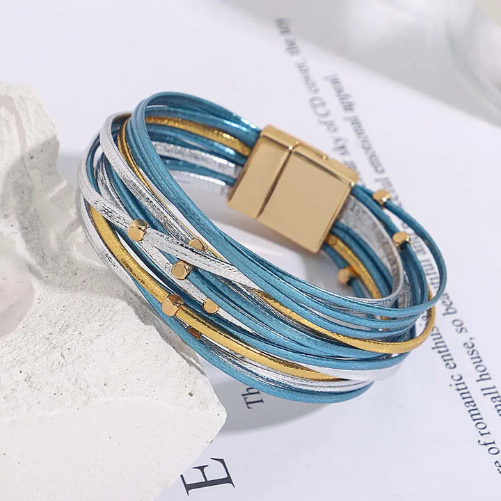 Multi-Layer Tri-Colour Wrap Bracelet | Stylish Women's Jewellery-BLUE GOLD-Nora Luxe