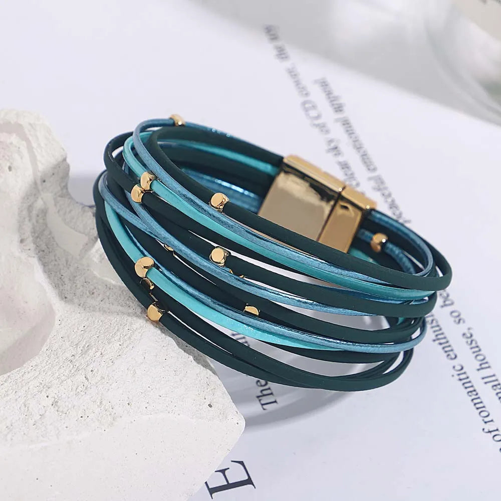 Multi-Layer Tri-Colour Wrap Bracelet | Stylish Women's Jewellery-BLUE GREEN-Nora Luxe