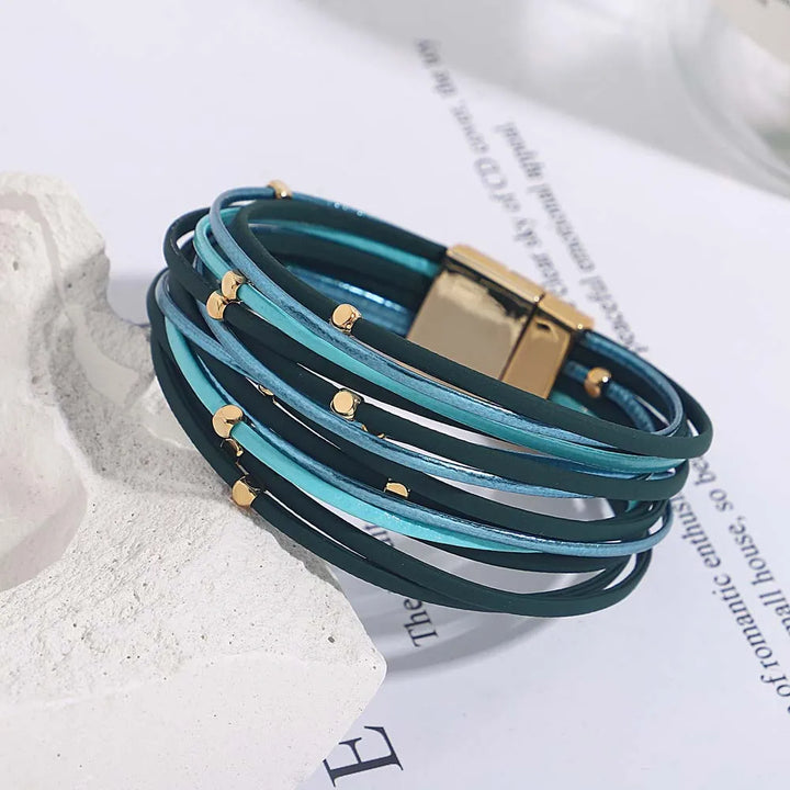 Multi-Layer Tri-Colour Wrap Bracelet | Stylish Women's Jewellery-BLUE GREEN-Nora Luxe