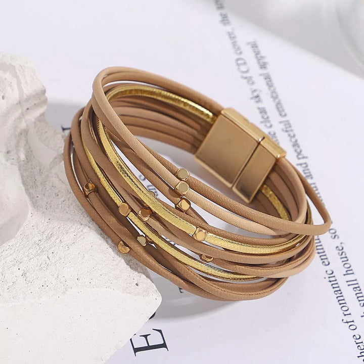 Multi-Layer Tri-Colour Wrap Bracelet | Stylish Women's Jewellery-KHAKI-Nora Luxe