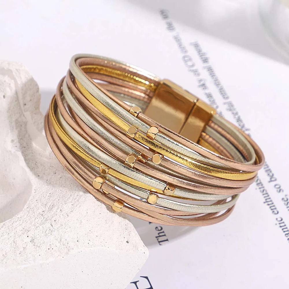 Multi-Layer Tri-Colour Wrap Bracelet | Stylish Women's Jewellery-MIX GOLD-Nora Luxe